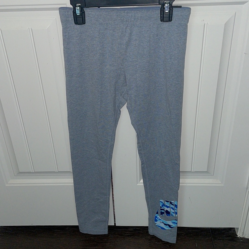 Nike gray leggings - blue camo on the leg - size girls large- never worn